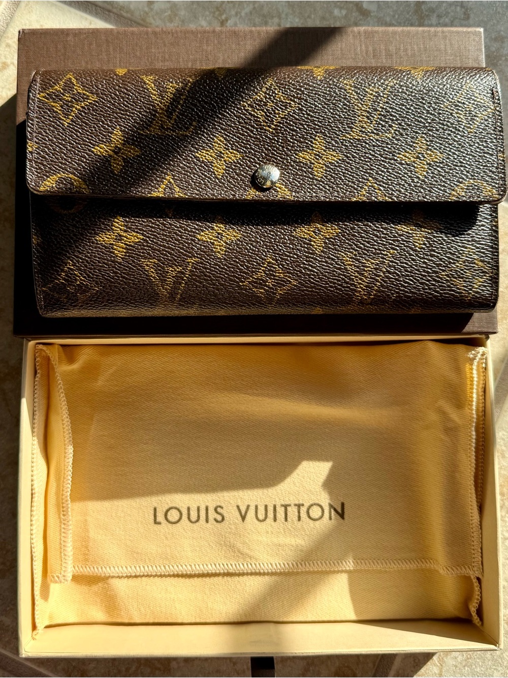 Louis Vuitton Monogram Sarah Wallet | Box & Dust Bag | Personalized “DKJ” | Fair